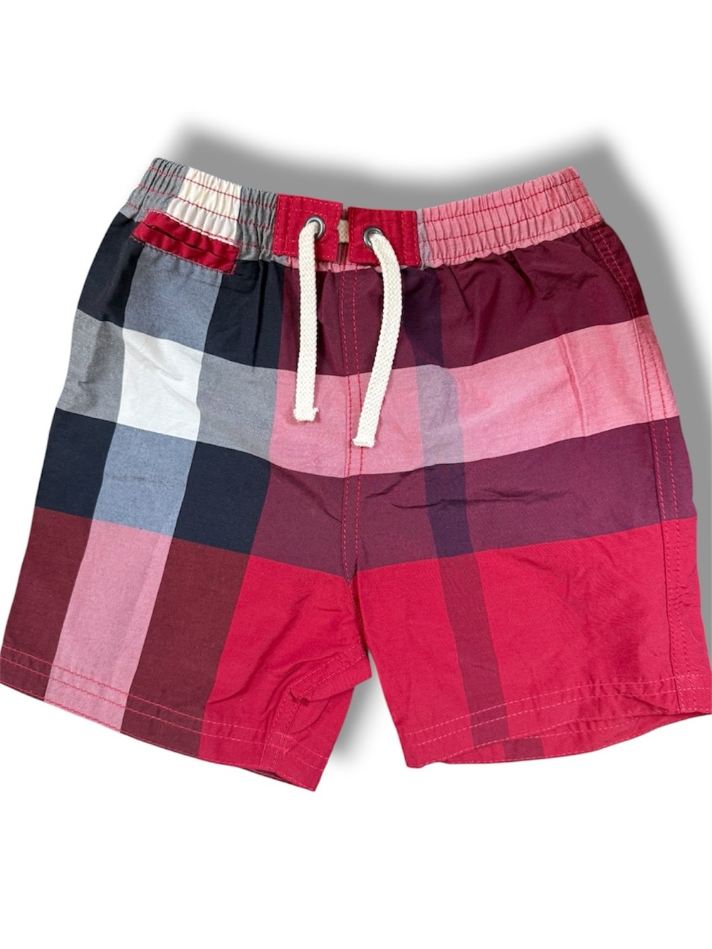 Burberry Boys Red Pink Plaid Swim Trunks